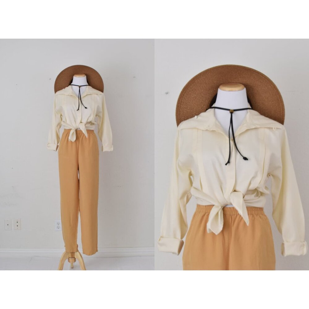 Vintage 80s Don Caster‎ Sport Beige Blouse | size 6